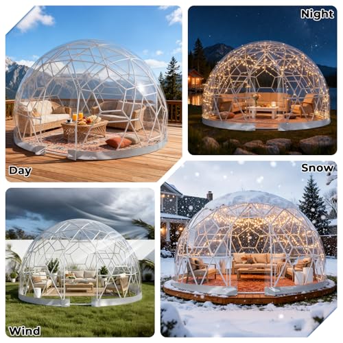 3.6 x 2.2m Gewächshaus Gartenkuppel Igloo,Gartenkuppel TPU Blasenzelt für 4-8 per,Gartenblasenzelt mit 2 Lichterketten, Durchsichtiges Kuppelzelt für Hinterhof,Party,Weihnachten,Hochzeiten