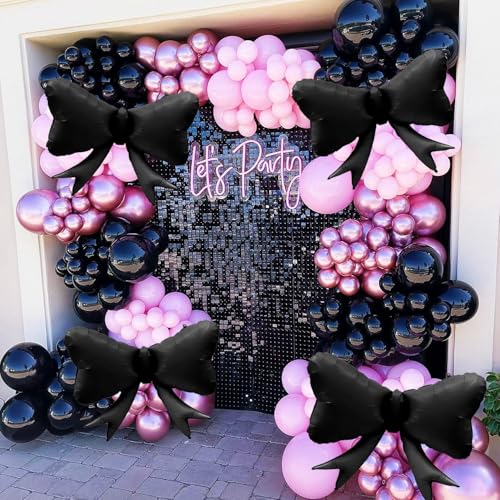 Image of 4 Pcs Large Bow Balloons, Black Bow Balloon Coquette Balloons for Black Bows Party Decorations Coquette Birthday Decorations