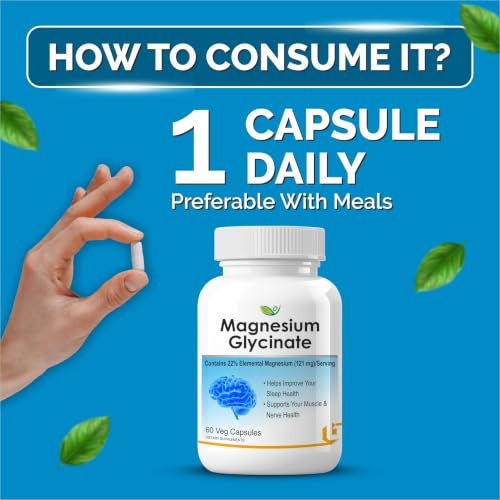 Image of Biotrex Nutraceuticals Magnesium Glycinate | Highest Bioavailability | Cramps, Sleep & Mood balance | Chelated Form With Superior Absorption | Muscle Recovery & Nerve Function | 60 Veg Capsules