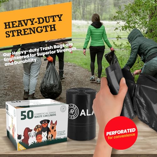 Image of ALAGPRO 50 Premium Dog Waste Station Can Liners -1 Roll of 50 bags - Standard Size 26 inch W x 33 inch L (10-13 gallons) - Heavy Duty Pet Poop Trash Can Bags, 40% Thicker than Competitors Bags (1.1 mil)