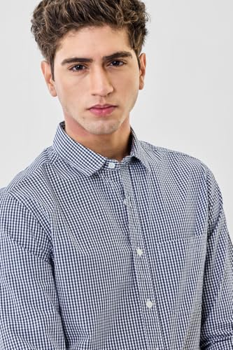 Image of SNITCH Men Formal Shirt | Slim Fit Full Sleeve Spread Collar Gingham Pattern | 100% Cotton & Breathable Fabric for Office & Smart Casual Wear