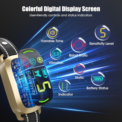 Image of Smart AI Bark Collar for Large Medium Small Dogs, Anti Barking Device with 5 Training Modes, Exclusive Forced Bark-Stopping, Rechargeable IP67 Waterproof Bark Collar with 5 Sensitivity (Gold)