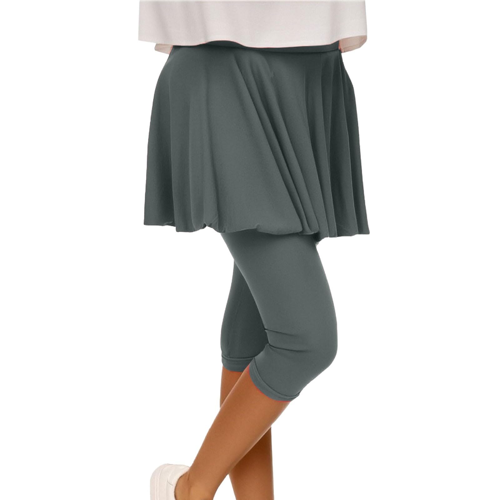 Skort sportivo da donna Skort da corsa a vita alta leggings con gonna gonne da tennis gonna da hockey aderente capris allenamento palestra 3/4 pantaloni da yoga, Grigio scuro, L