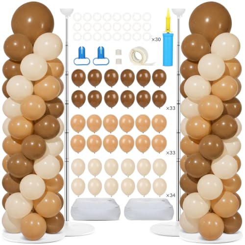 Image of 2 Sets Adjustable Balloon Column Stand Kit with Bases (Neutral Boho Brown)