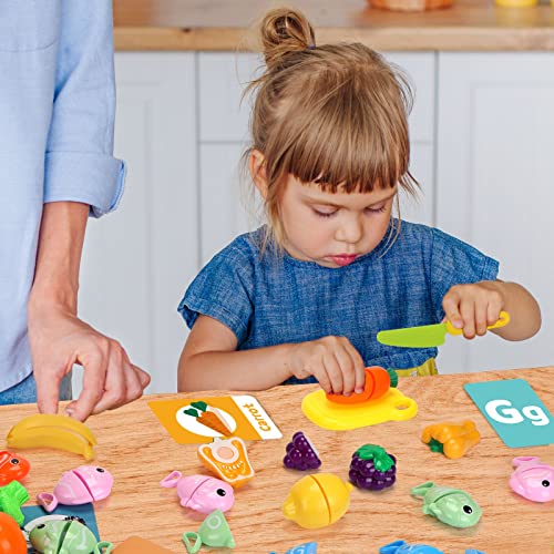 Tagitary Play Food Toy For Kids, Play Kitchen Accessories, Cutting Toy Food,115Pcs With Flash Cards And Storage Case, Educational Toy For Toddlers Gift For Boys And Girls #TOP5