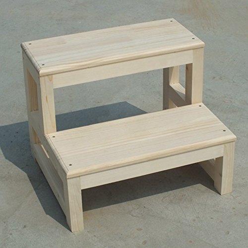 Taburete de escalada para interiores con base de madera maciza y doble peldaño 7