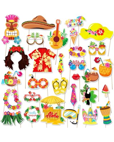TPZORJX 30pcs Foto Props, Accesorios Fiesta Suministros, Photocall DIY Photo Booth Atrezzo Favorecer cumpleaños Accesorios Decoracion Fiesta，Accesorios fotográficos para fiestas hawaianas