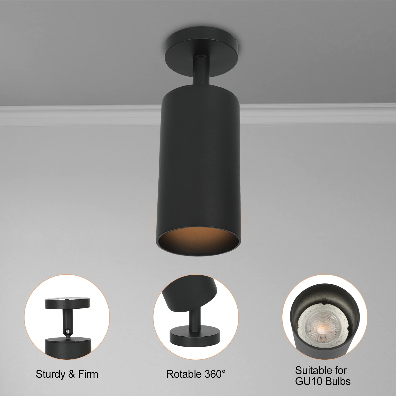 LED Ceiling Spotlights - Modern Indoor Pinhole Monopoint Sconce Adjustable Directional Spot Light COB Anti Glare Ceiling Light Fixture 8W 3000k 6000k for Kitchen, Bedroom, Dining Room, Hallway - Black