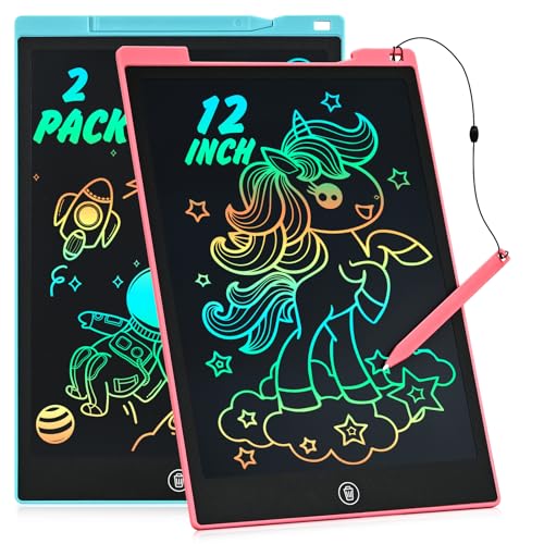 Cimetech お絵かきボード 12インチ(2個) 子供のおもちゃ電子メモ帳 3～8歳女の子 男の子 イースターの贈り物 こどもの日の贈り物 誕生日プレゼント 節日の贈り物 - ピンク色 & 青色