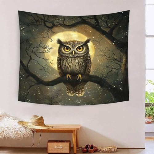 Tapisserie murale hibou 3D en polyester souple pour salon et dortoir 180x230 cm