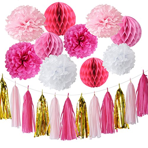 24pcs Fucsia Oro Rosa Bianca Baby Shower Kit Parte...