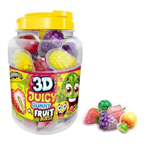 Gominolas Rellenas Fruit 3D - 60 Unidades - Rellenas con Liquido Acido - 5 Frutas de Gominola Rellena.