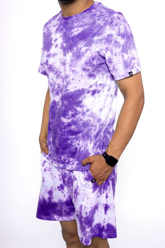 Image of EK RAG' Unisex Tie and dye & Solid Colours Half Sleeves Co - ords Set : Half Sleeve T-Shirt + Shorts Tie dye & Solid Colours For Men & Women