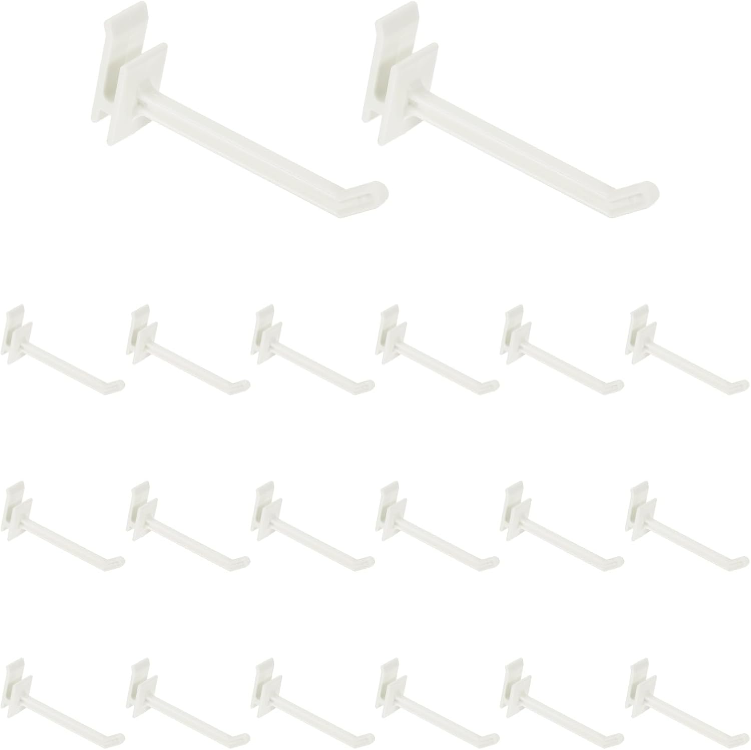 uxcell 20Pcs Slat Wall Panel Hooks, 3 Inch Plastic Slat Wall Accessories Gridwall Hooks Shelves Hanging Accessories for Kitchen Tool Organization Gridwall Craft Room Retail, White