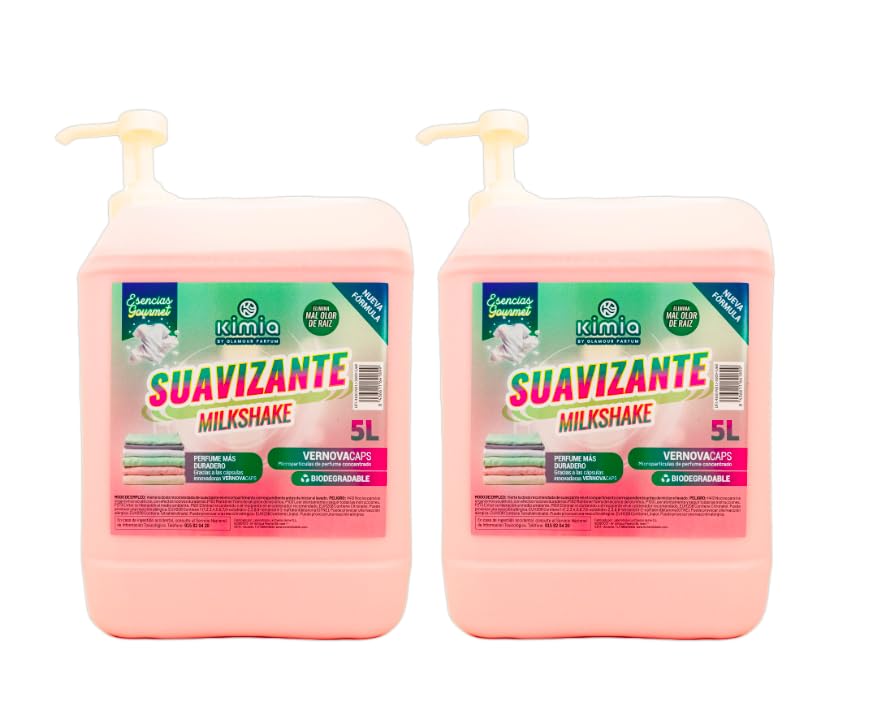 KIMIA - Suavizante Concentrado Milkshake 5L | Suavidad y Fragancia Duradera | Fórmula Avanzada con Microcápsulas de Aroma y Protección de Olores | Tipo de Tejidos y Lavadoras | 2 unidades