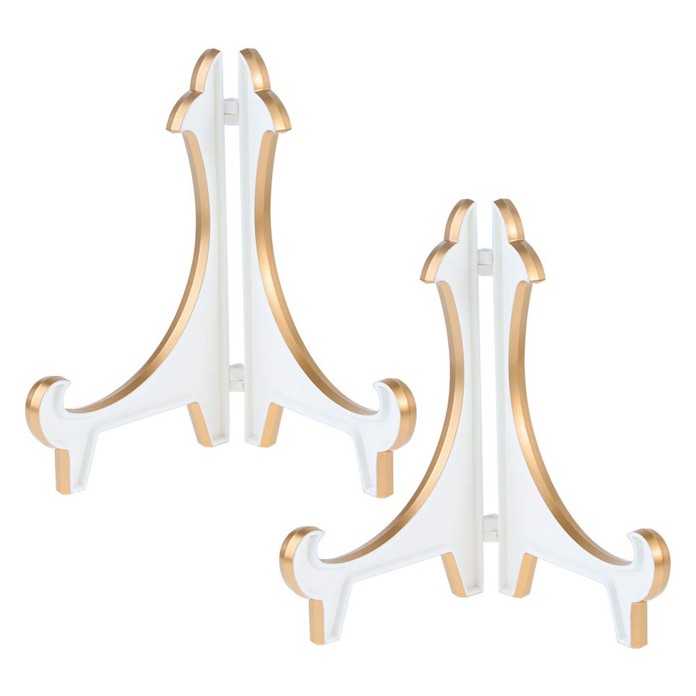 Photo 1 of Artliving 2 Pack 8inch White Gold Thicken Acrylic Easels Display Stand Plate Stand Holder display Pictures Frame ,Decorative Plates, and Artworks
