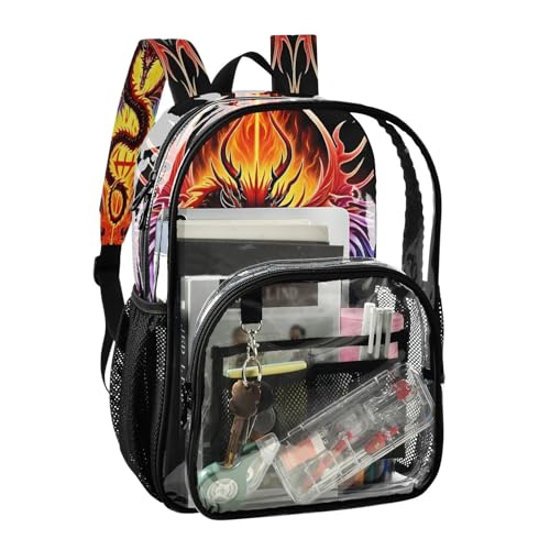 Wings Dragon Black Clear Backpack Heavy Duty See Through Transparent PVC BookBag for Kids Boy Girl School Work2
