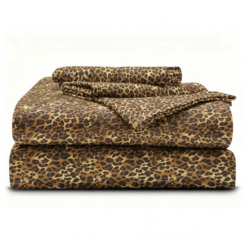 Image of Family XL - 144 inchx84 inch Size Luxury 600 Thread-Count 100% Egyptian Long Staple Cotton Sheets Set Oversized Sheet Set Soft & Silky Sateen Weave 40 Inch Deep-Pockets - Family XL, Leopard Print