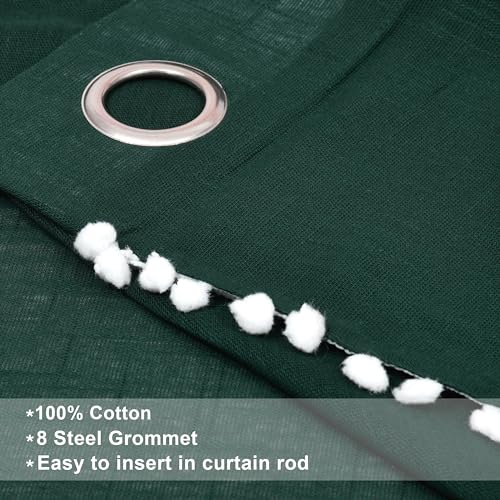 Image of THE LINEN COMPANY Cotton Sheer Grommet Curtains with Side Border Pompom Sheer Curtain for Long Door Linen Textured, Light Filtering, Pack of 2 (Sea Green, 9 Feet)
