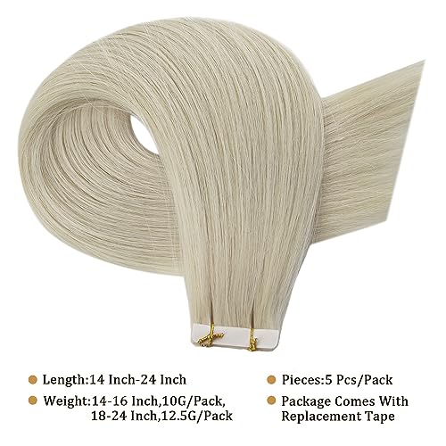 Image of Full Shine Injection Tape ins Human Hair Extensions Virgin Tape Hair Extensions Human Hair Color 1000 Blonde Human Hair Extension 14Inch Machine Remy Seamless Extensions 10G 5Pcs for Wedding