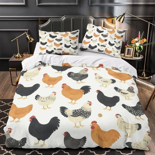 Housse de couette motif poulet zippée anti-transpiration lit simple 135x200