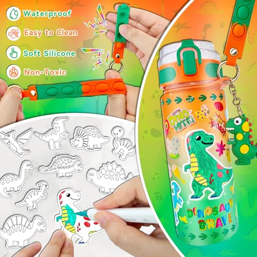 Image of EDSPORTSHOUSE Decorate Your Own Water Bottle Kits for Boys Age 5-12,Dinosaur Painting Crafts,Fun Arts and Crafts Toys for Boys Birthday Christmas(Dinosaur)