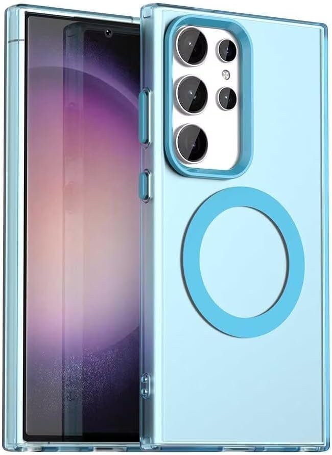 Image of Elzzi Magnetic Case for Samsung Galaxy S25 Ultra 5G Cover [Compatible with MagSafe] Slim Fit Shockproof Translucent Matte Hard Back Phone Cover with Protective Bumper for Men & Women (Blue)