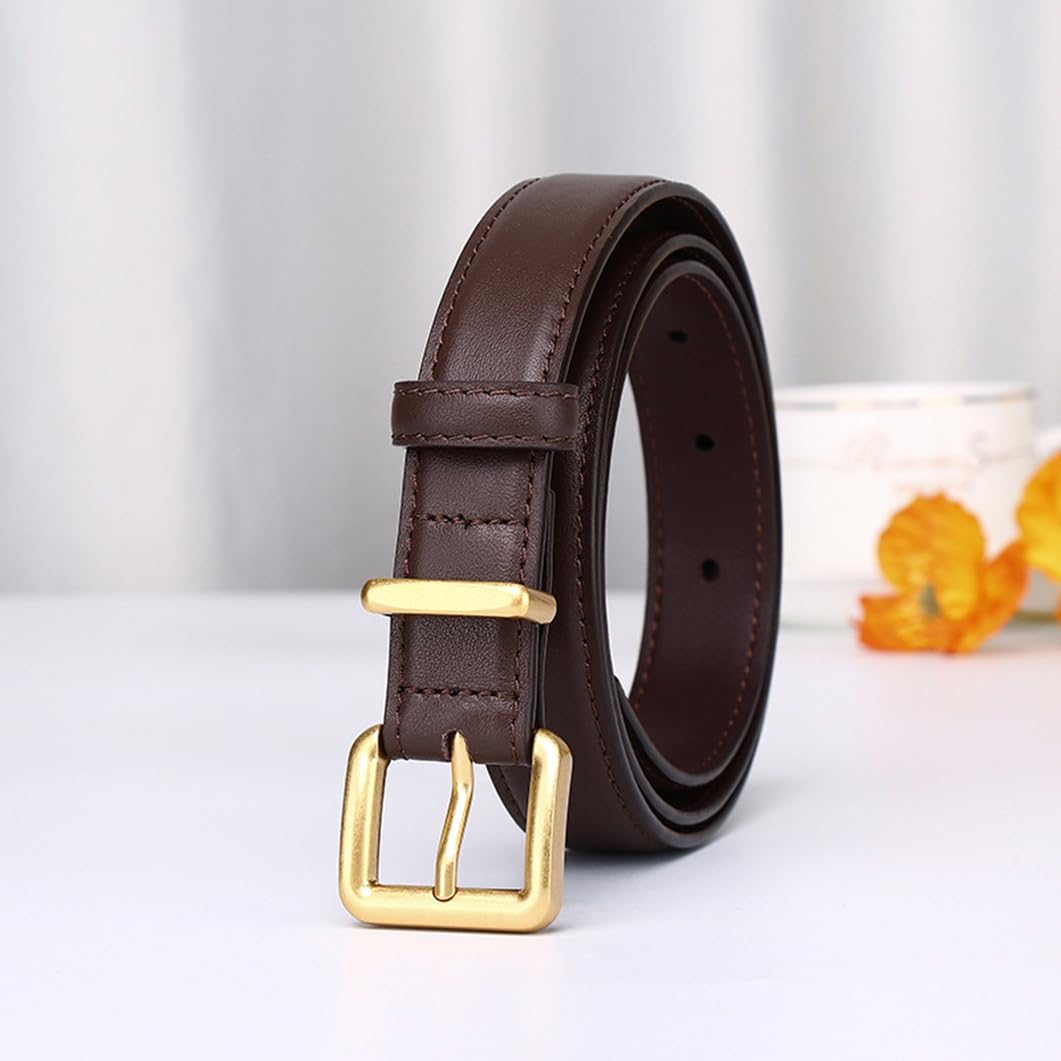 Mujer Cinturón Fino para con Costuras para Pantalones Vaqueros Y De Vestir 2,4cm De Ancho Correa De Cuero Cinturones con Hebilla Cuadrada Dorada(100cm/39, Coffee)