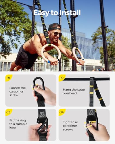 image for PACEARTH Wooden Gymnastics Rings Set with 8.5ft Numbered Daisy Chains 