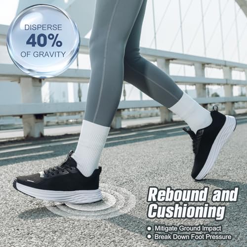 Wide Toe Box Shoes Women Sneakers Extra Wide Width Arch Support Non-Slip Tennis Athletic Ultralight Running Shoes for Women Walking Diabetic Plantar Fasciitis Footwear Black 394