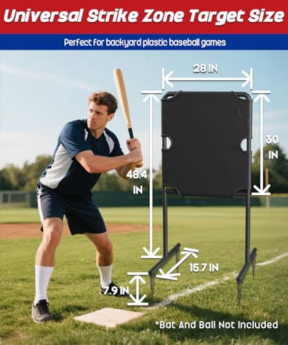 Garbuildman Baseball Strike Zone Target for Plastic Balls, Portable Metal Frame Pitching & Hitting Training Tool for Outdoor, 28”× 30”Target, In-ground Style