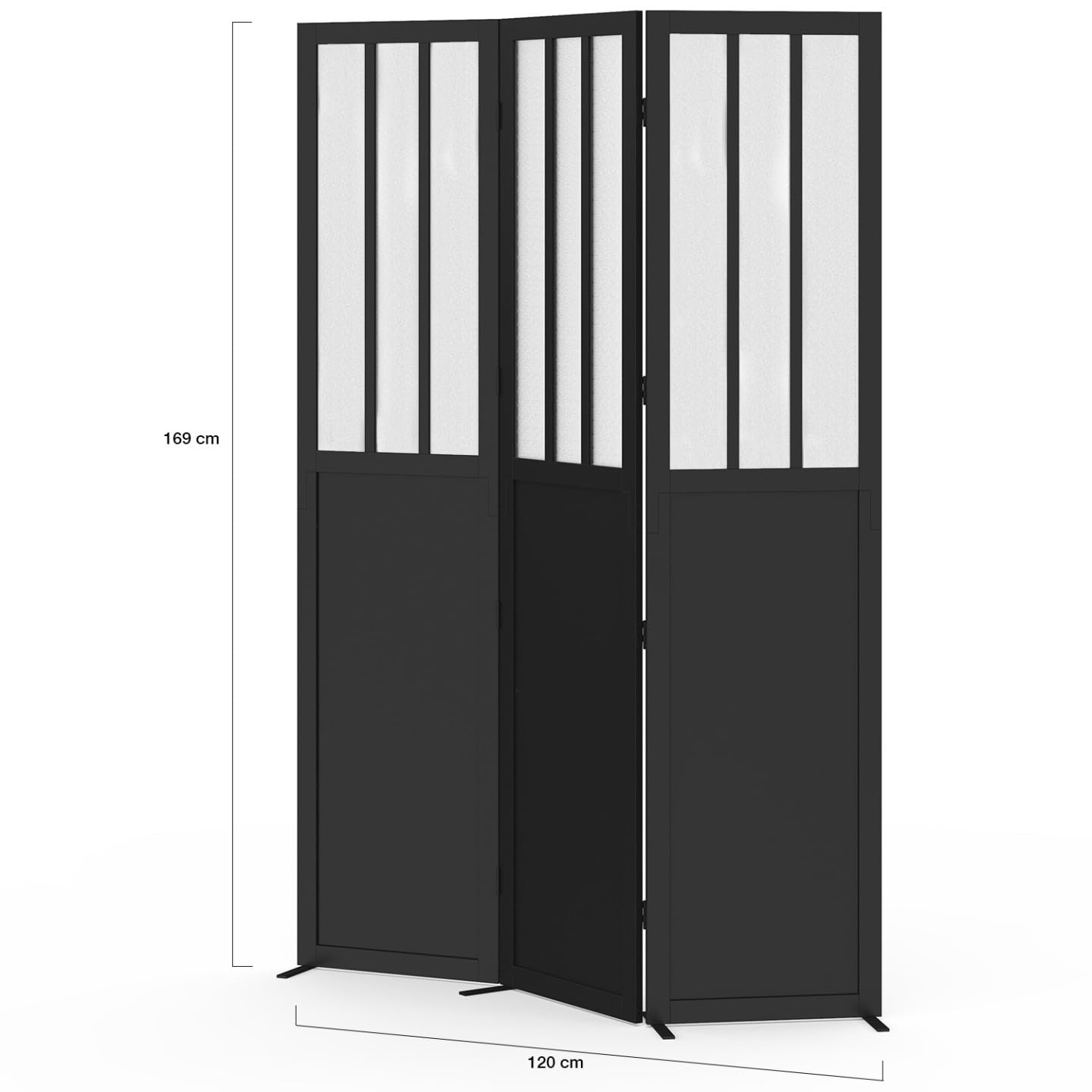 IDMarket - Paravent intérieur verrière Atelier Noir et vitres Opaques