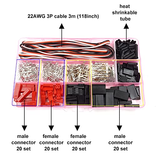 Elechawk FJKIT20 40 Sets Servo Plug Male Female Connector Crimp Pin Cable Kit Compatible Jst Syp Futaba thumb #1