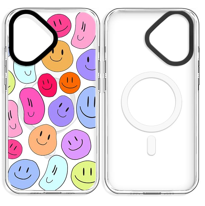GULTMEE Magnetic for iPhone 16 Case Cute Rainbow Face Print [Compatible with MagSafe][Military-Grade Drop Tested] Shockproof Protective Slim Cover for