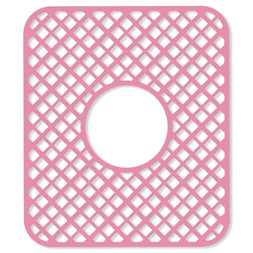 BEHOK 2 Pack Silicone Sink Protector for Kitchen Sink, Lozenge Pattern 13 x 11 inches Sink Grid Mat Silicone Protectors, Center Drain, Pink