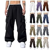 YOUYING Men's Baggy Cargo Pants Drawstring Elastic Waist Casual Parachute Pants Loose Fit Hip Hop Hiking Trousers Streetwear, A# Black, Large Image