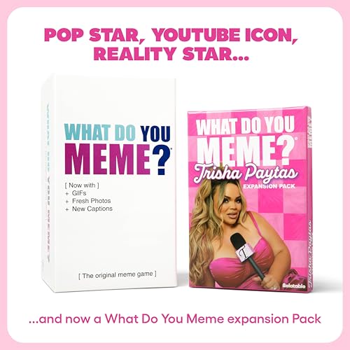 Image of What Do You Meme? Trisha Paytas Expansion Pack by Relatable, Card Games for Adults, Featuring YouTube Influencer Trisha Paytas, All New Meme Game Content, Includes 15 Image Cards and 10 Caption Cards