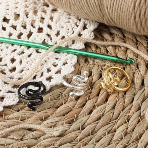 Image of SynHHergyx 6 Pcs Snake Crochet Ring for Finger Adjustable Crochet Yarn Tension Ring Snake Yarn Rings for Crocheting for Grandma Mother Gifts (Boxed)