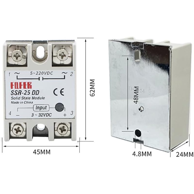 REYLNXR SSR-25DD DC12V 25A SSR 릴레이 모듈 제어 비접촉 스위치 산업용 사용 (제품 모델 : SSR-25DD, 1 피스 세트)과 함께하는 고형 상태 단일 상 반도체 세트 상세이미지 2