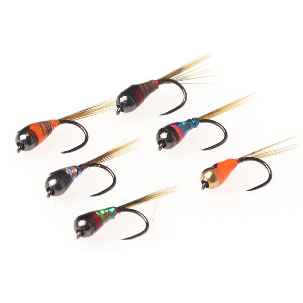 6 Ninfe Orecchio Lepre Con Perline Di Tungsteno Per Pesca Alla Trota. Troutflies UK, Dimensioni A Scelta, Fatte In UK.