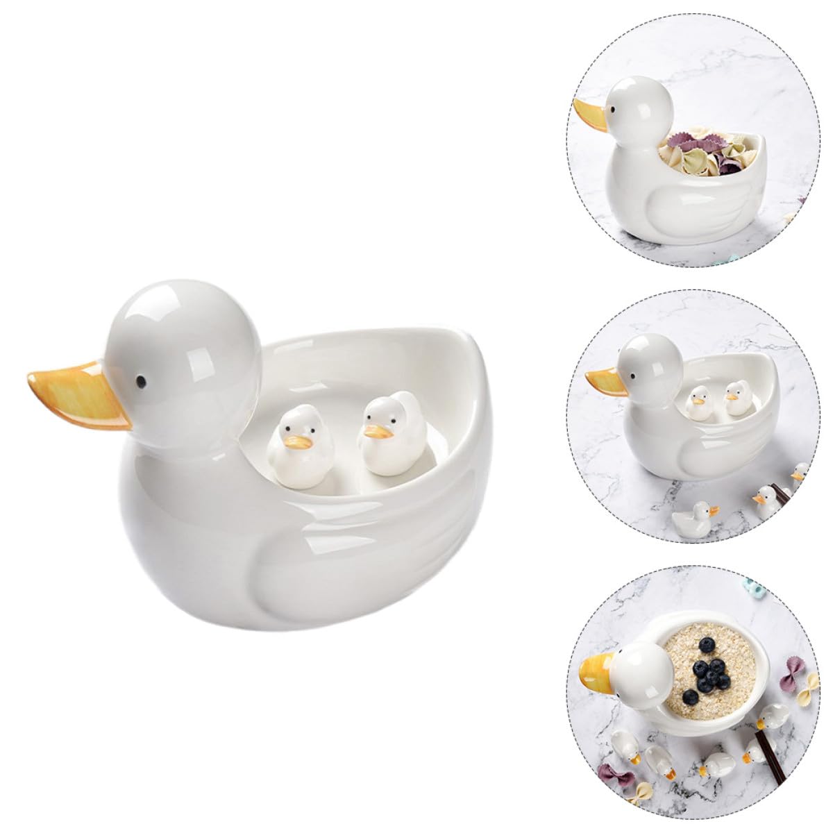 Support à Baguettes en Céramique Blanc avec Bol de Canard, Repose-Baguettes Créatif Lisse et Solide Cuisine et Décoration de Table