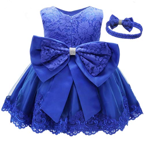 KILO&METERS Formal Prom Summer Wedding Girls Dresses A-line Sleeveless Knee Length Tutu Ruffle Kids Dress Princess Christeing Birthday Party Baby Dress 24M Royal Blue
