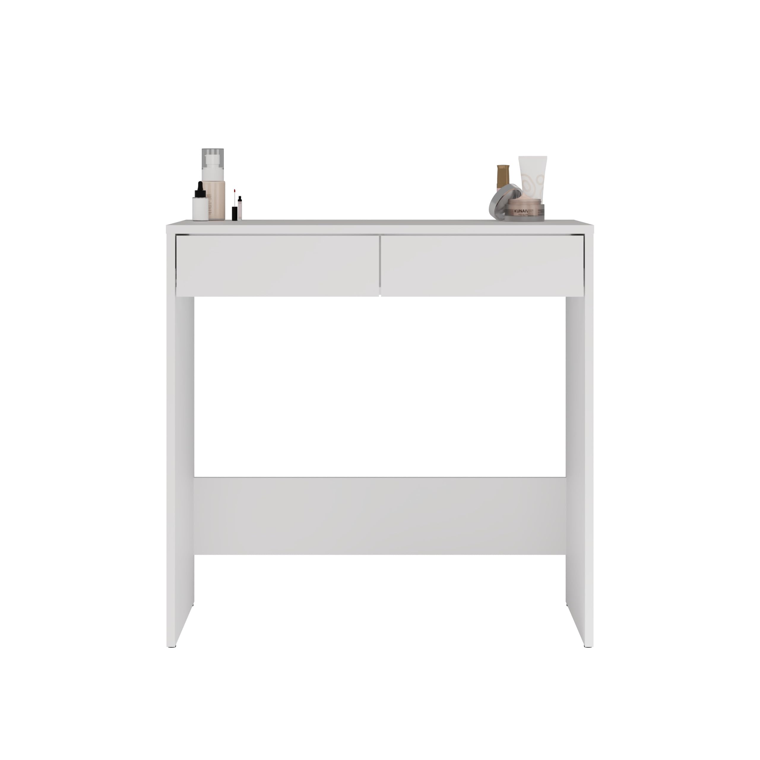 Scrivania Moderna Salvaspazio 81x80x50 cm, Scrittoio con 2 Cassetti per Cameretta e Studio, Tavolo PC Piccolo e Compatto, Superficie Antigraffio, Design Elegante, Bianco Opaco o Beige SCT13 (Bianco)