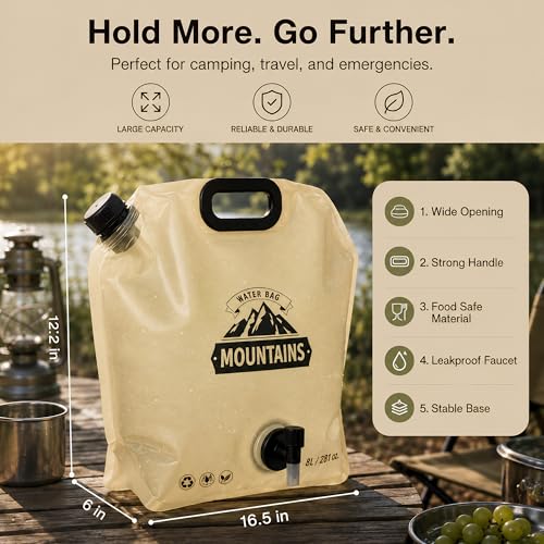 Contenedor de Agua Plegable Recipiente Portátil con Grifo para Camping, Equipo de Senderismo Plegable, Transportador de Líquidos a Prueba de Fugas (1 Paquete 2 Galones) miniatura 6