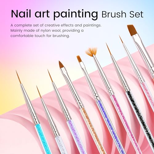 Image of 9pcs Nail Art Brushes Nail Tool Set, Nail Design Brushes Mixed Color Two-Way Nail Art Brushes, Point Pen Tool Nail Trimming Kit, Suitable For Home Salons.