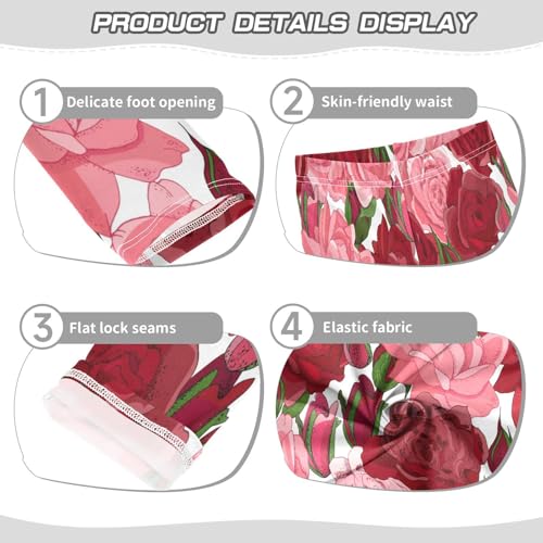 Bolaz Toddler Girls Leggings Printed Yoga Pants Leggings Red Pink Roses for Kids3