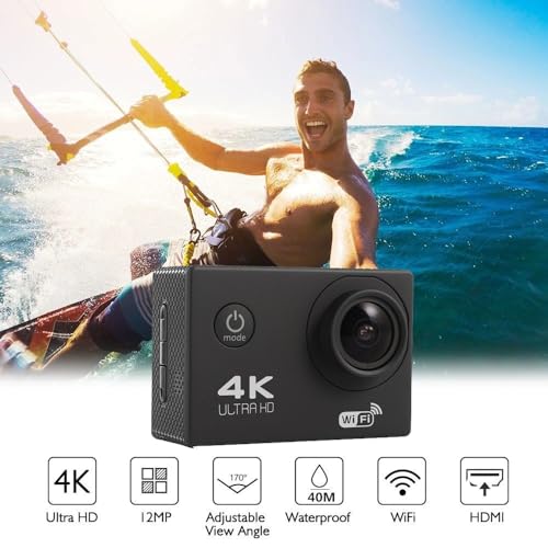 Image of 4K Action Camera with Accessories Kit | WiFi | 16 MP | 170 Degree Wide Angle Lens | 30m Underwater Waterproof Underwater Camera for YouTube Vlogging, Bike Helmet Motovlogging & Travel Vlog