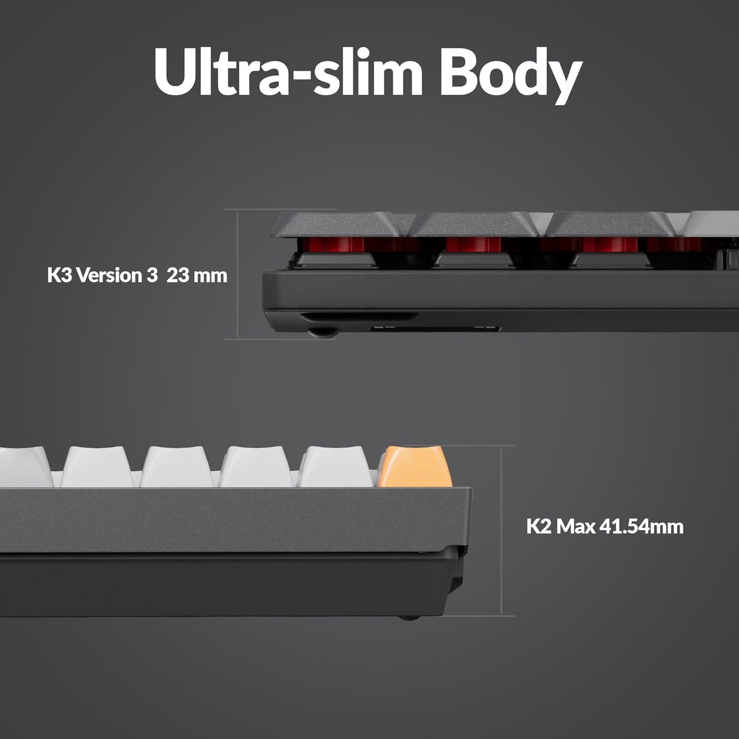 Keychron K3 QMK Ultra-Slim Wireless Mechanical Keyboard Version 3, 75% Layout Hot Swappable Banana Switch, RGB Backlight Rechargeable Wired Bluetooth Professional Office Keyboard for Mac/Windows