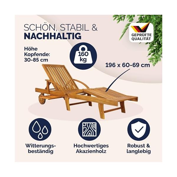 Casaria Gartenliege Akazienholz klappbar mit Rollen
