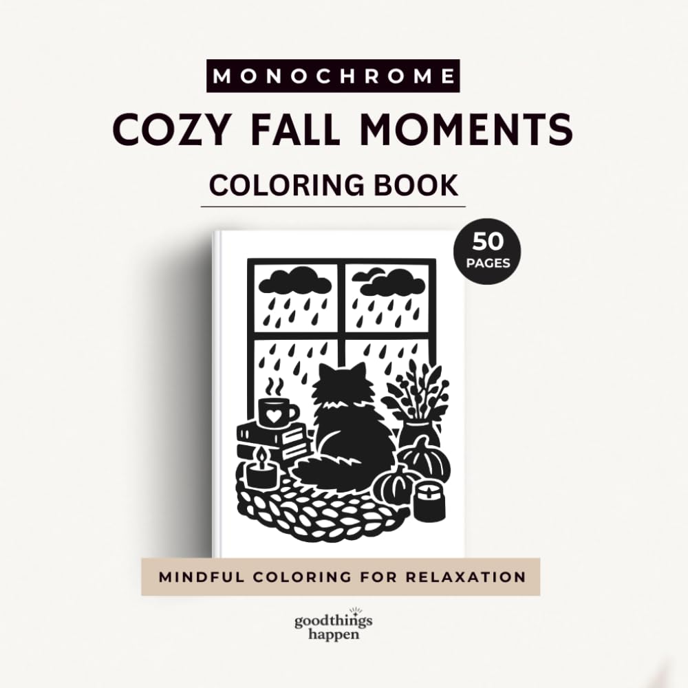 Monochrome Cozy Fall Moments: 50 Bold & Easy Autumn Scenes for Relaxing Coloring (Monochrome Coloring Collection)